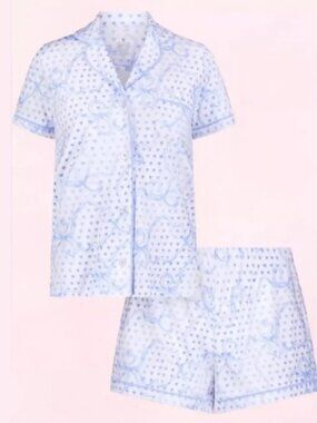 Women's Size XS LoveShackFancy x Roller Rabbit Luna Bow Hearts Polo Pajamas